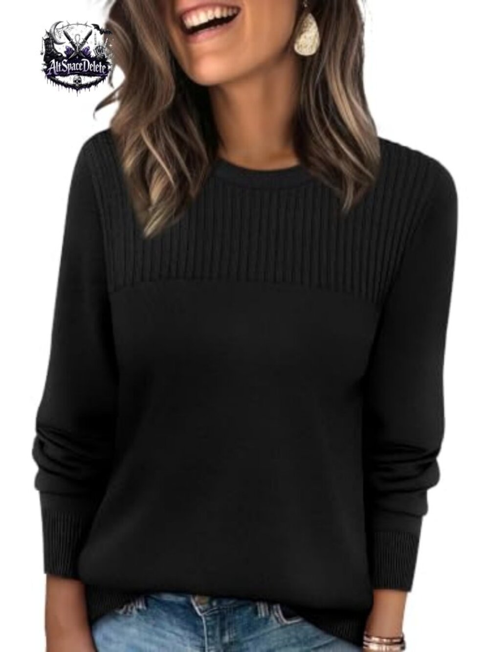Women's Soft Knit Pullover Sweater Long Sleeve Crew Neck Ribbed Trim Fall Winter